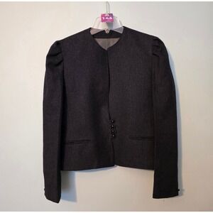 Vintage ILGWU Women Skirt Suit Set Gray Pinstripe Puff Sleeve SEE MEASURMENTS